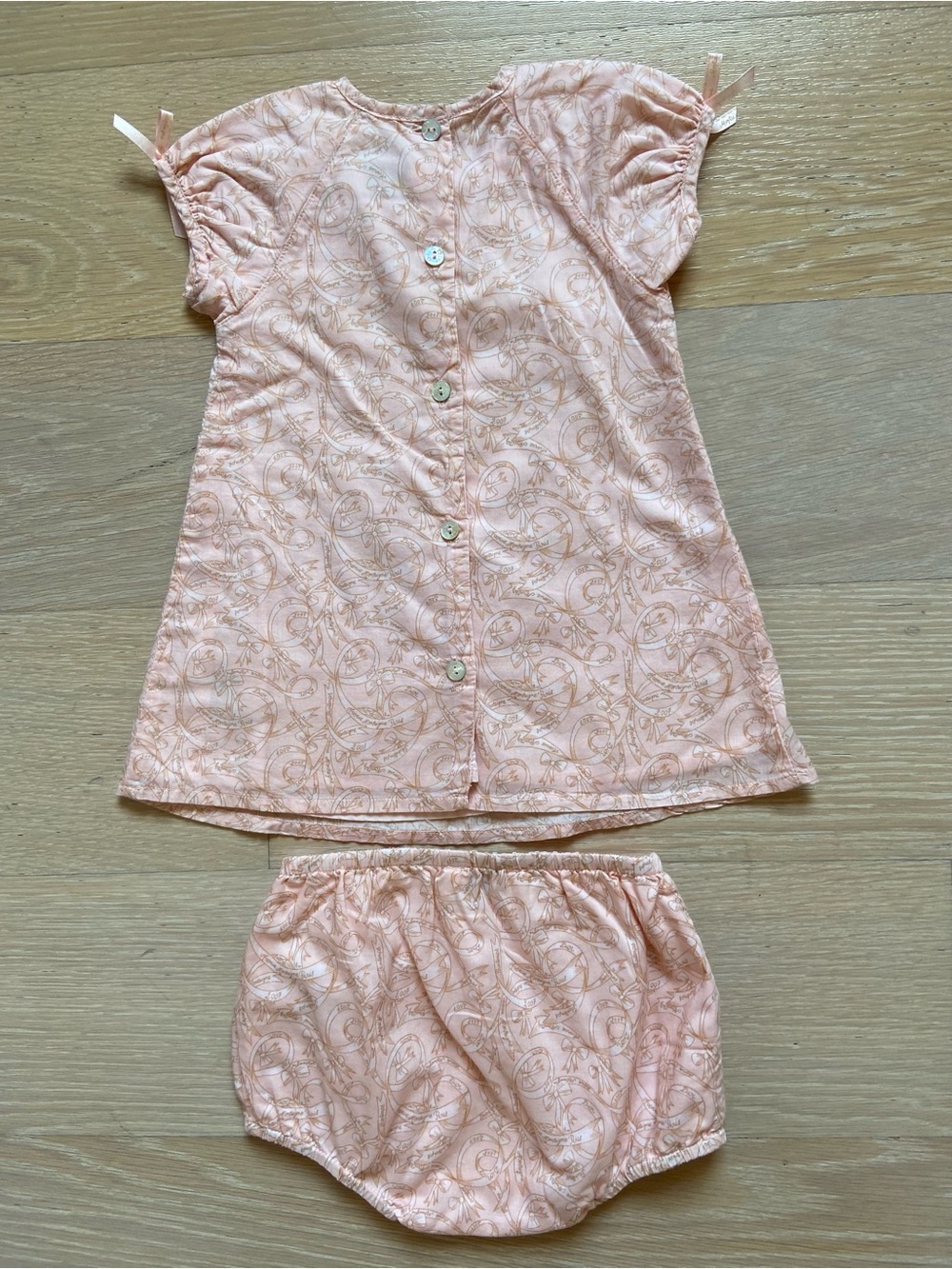 Girls' Peach Swirl Short-Sleeve Pajama Set with Bloomers